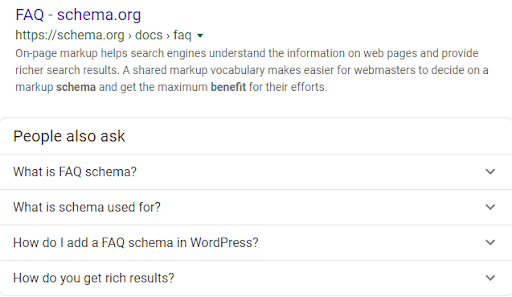 Google generated FAQ Section on a given google search
