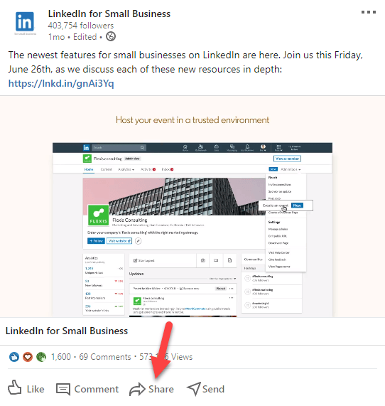 image showing how to share on linkedin